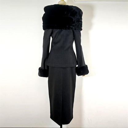 Women's Elegant Style Faux Fur Business Dress For Women