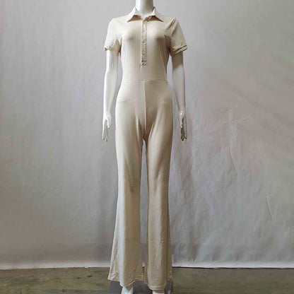 Backless Collared Button Jumpsuit