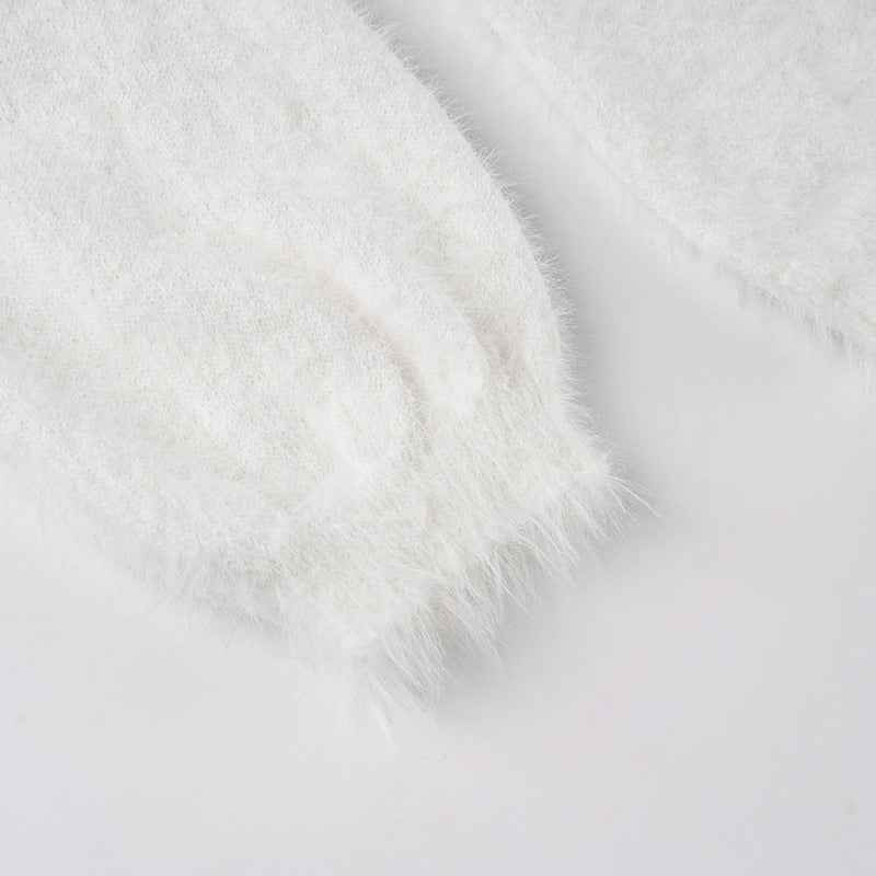 Mink Fur off Shoulder Solid Color Pullover Sweater