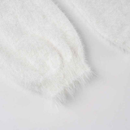 Mink Fur off Shoulder Solid Color Pullover Sweater