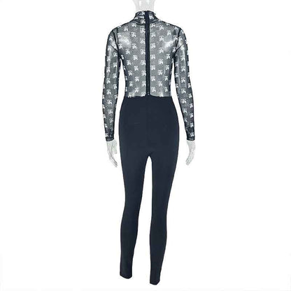 Women's Clothing Stitching Micro Transparent Sexy Print Jumpsuit