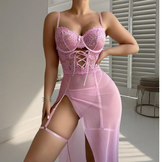 See through Lace Lingerie Maxi Dress