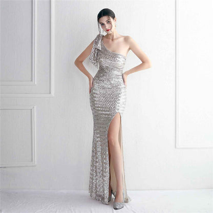 Sequined One Shoulder Appreciation Dinner Slim Fit Fishtail Wedding Dress