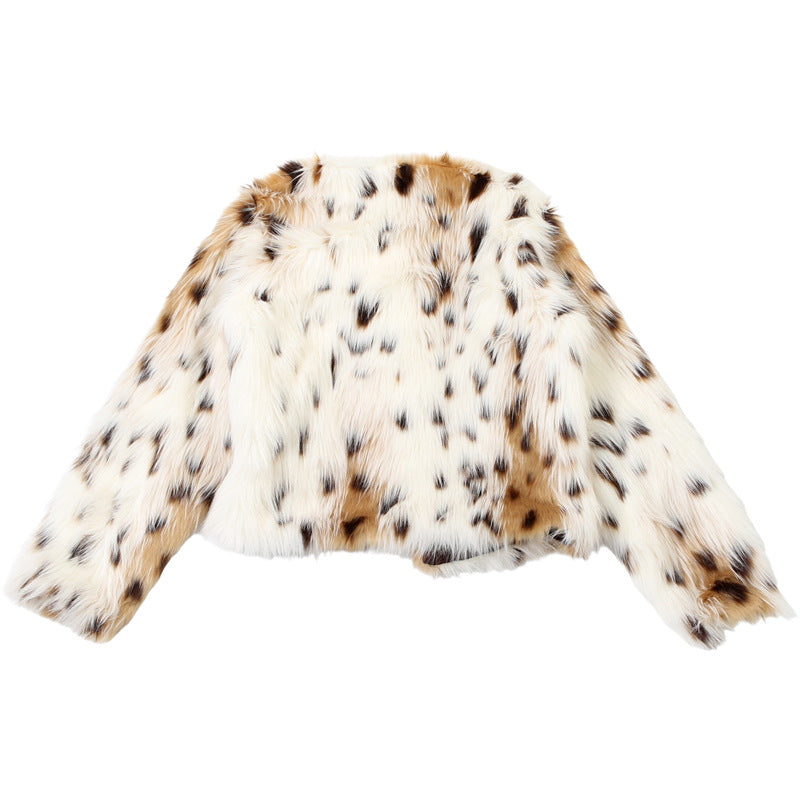 Leopard Print Spotted Long Fur Warm Long Sleeve Jacket