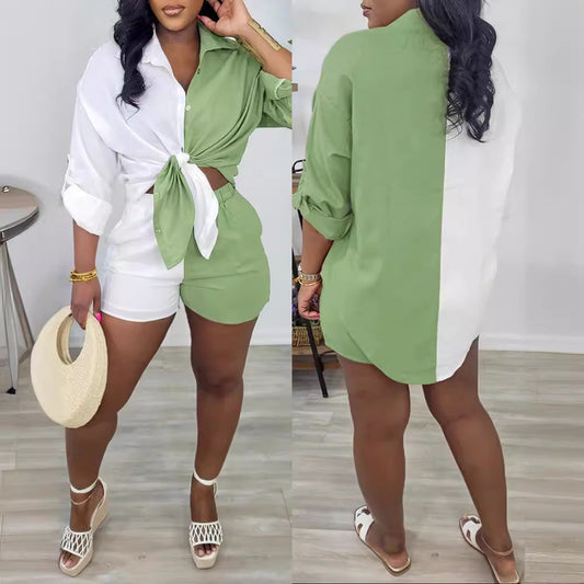 Color Matching Casual Long Sleeve T-shirt Set