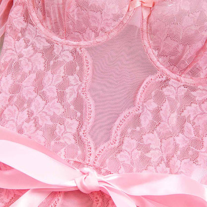 Lace Stitching Elastic Mesh Flared Bodysuit