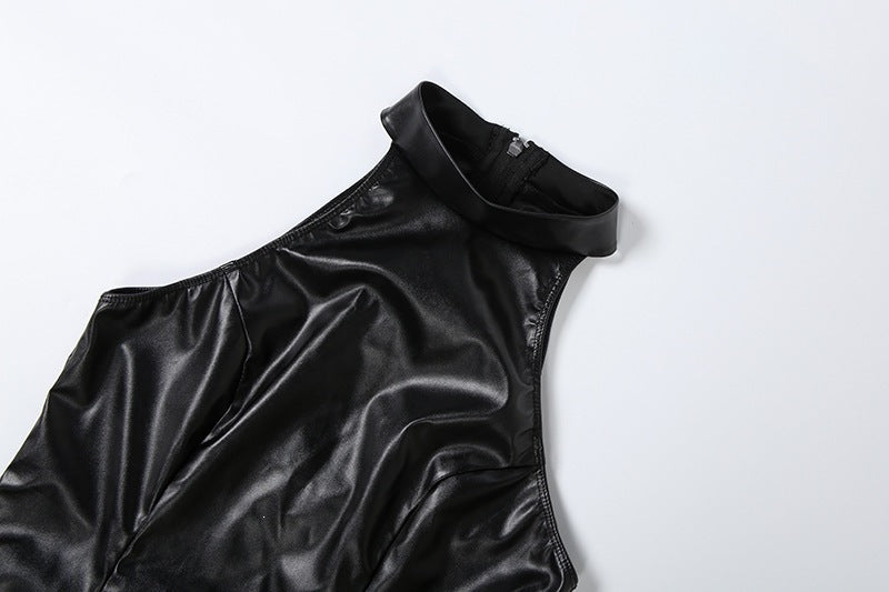 MUNSIEUR Autumn Faux Leather Sleeveless Dress New Arrivals
