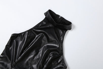 MUNSIEUR Autumn Faux Leather Sleeveless Dress New Arrivals