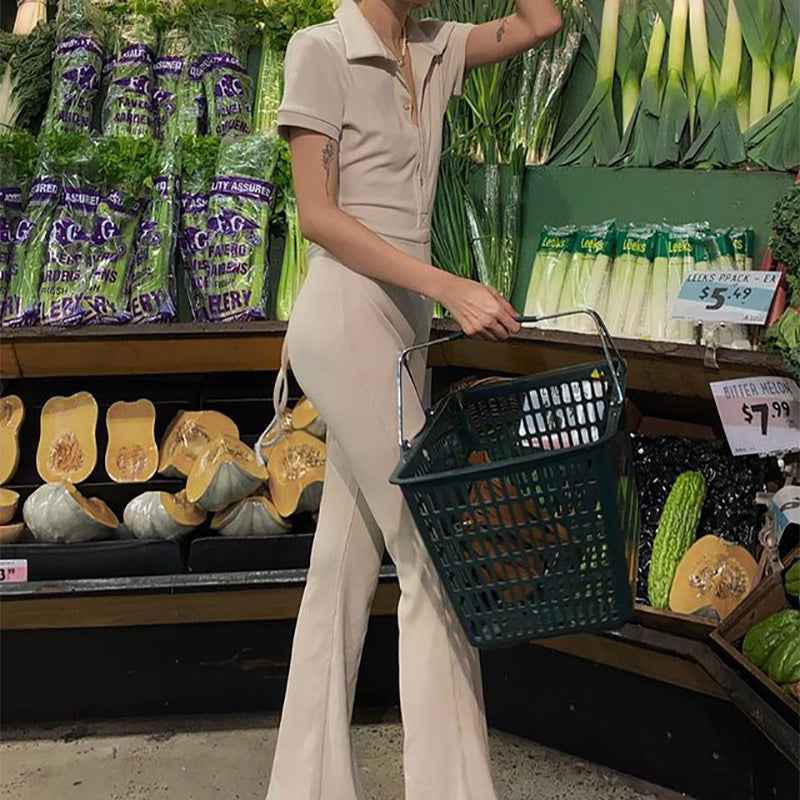 Backless Collared Button Jumpsuit