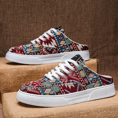 Women's Lazy Semi Slippers Trendy Versatile Casual Canvas Sneakers Slides