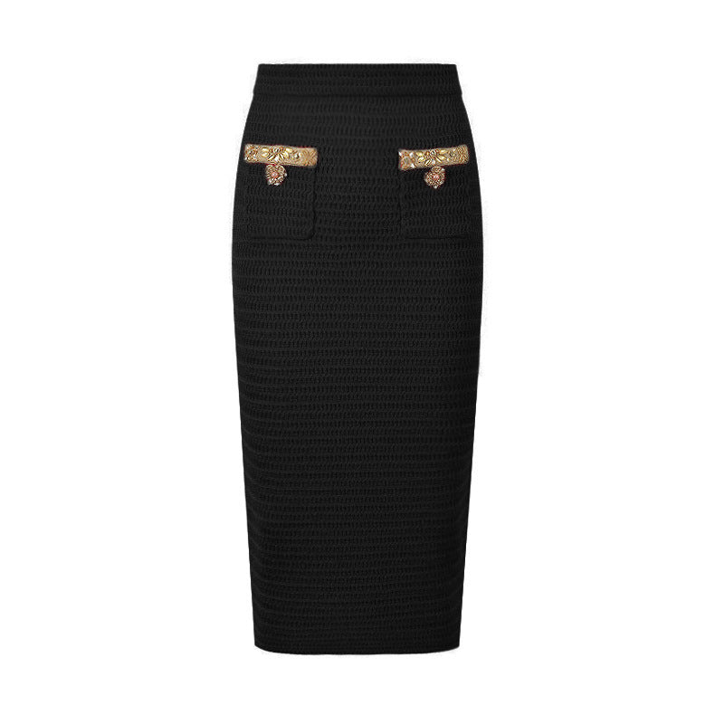 Women's Fashionable Knitted Sequin Bead Cardigan Sweater Set + Hip Skirt