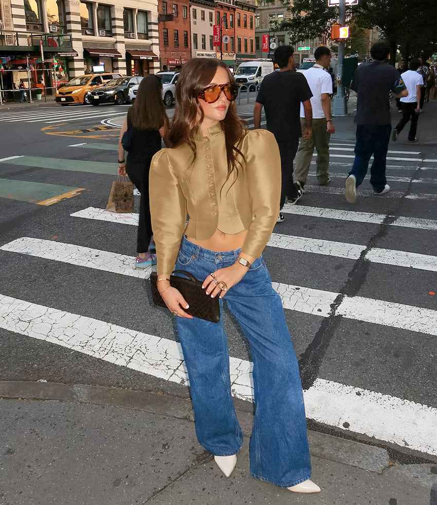 Spring Arrival French Stand Collar Puff Sleeve Blouse