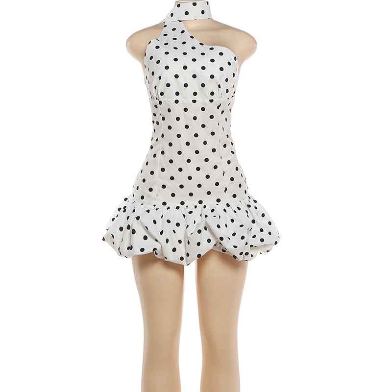 Summer Women Sexy Polka Dot Print Ribbon Waist Tight Sheath Dress