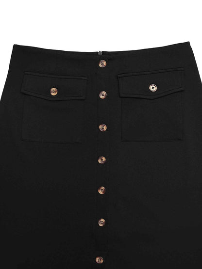 Elegant Vintage Button Slit Skirt