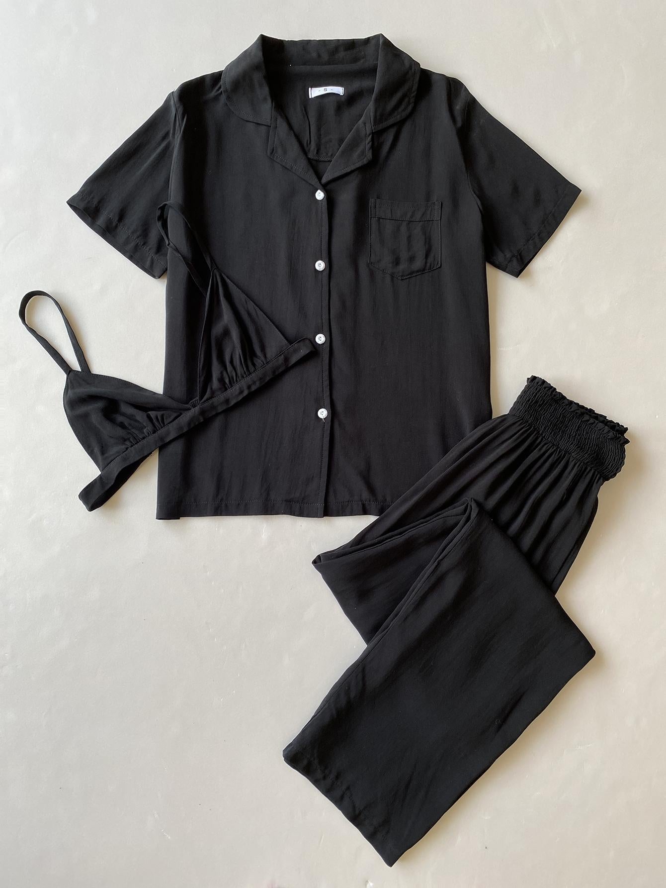 Women's Pajamas Cardigan Three Piece Sleepwear
