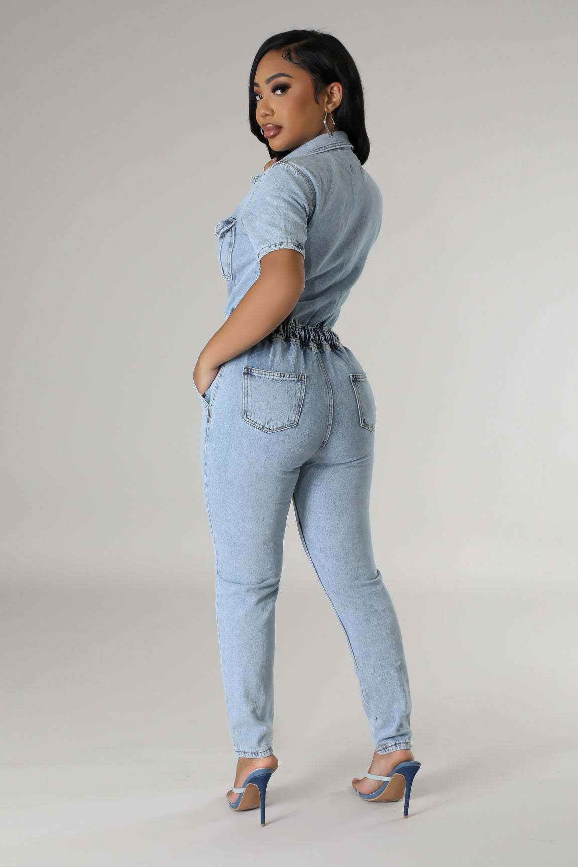 Elastic Waist Denim Jumpsuit