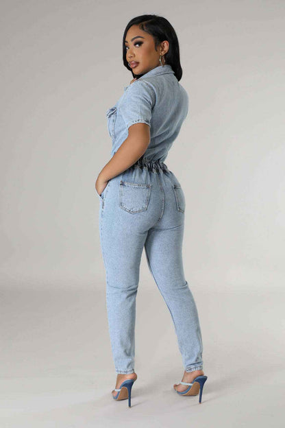 Elastic Waist Denim Jumpsuit