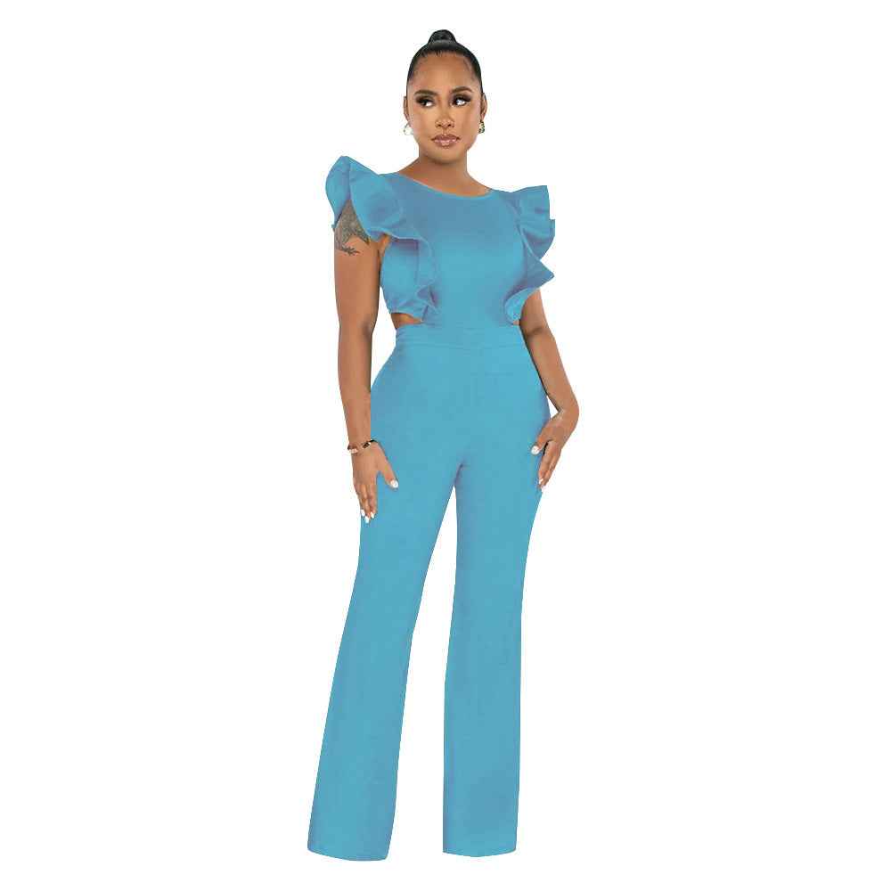 Ruffled Solid Color Jumpsuit