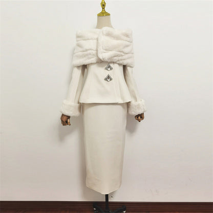 Women's Elegant Style Faux Fur Business Dress For Women
