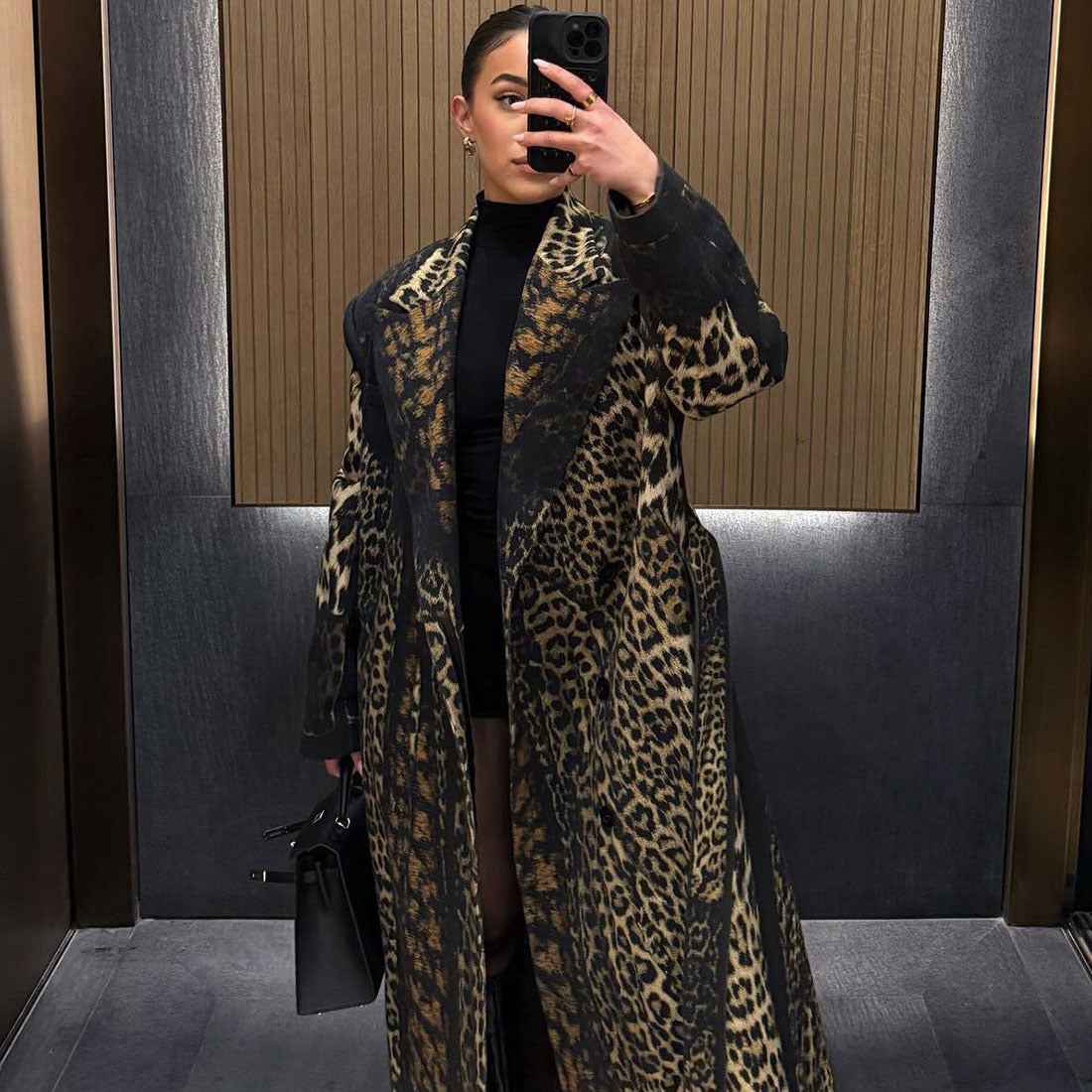 Leopard Pattern print Casual Bandage Trench Jacket