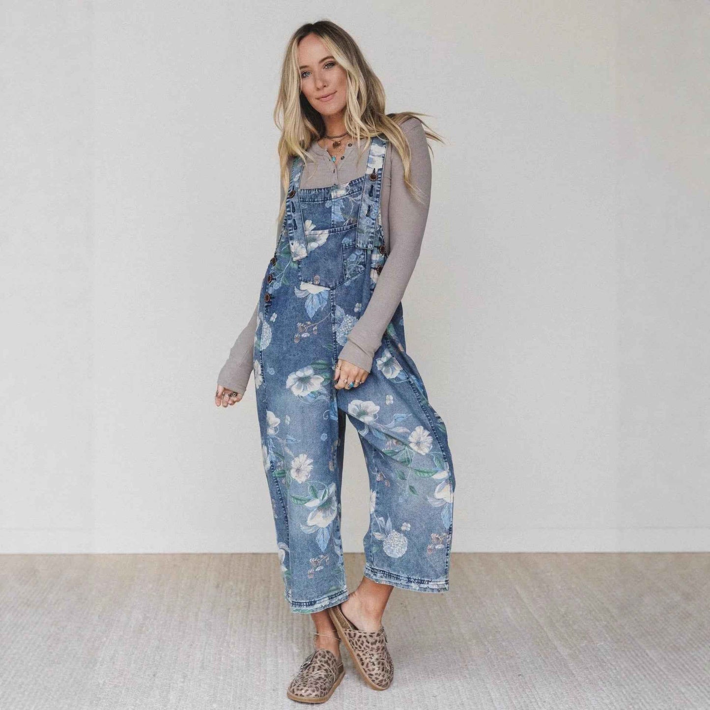 Street Trends Loose Printed Denim Jumpsuit