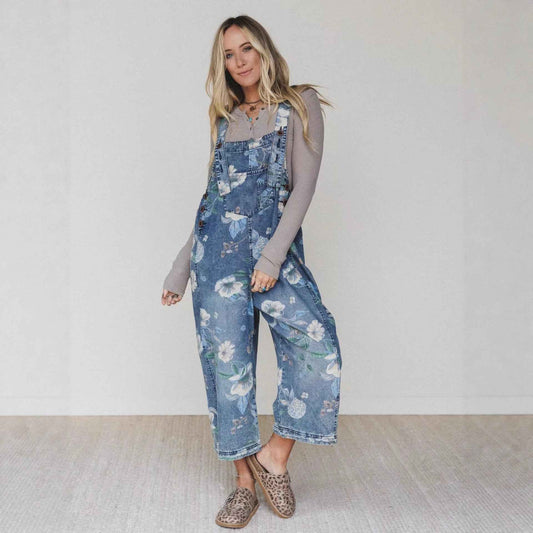 Street Trends Loose Printed Denim Jumpsuit