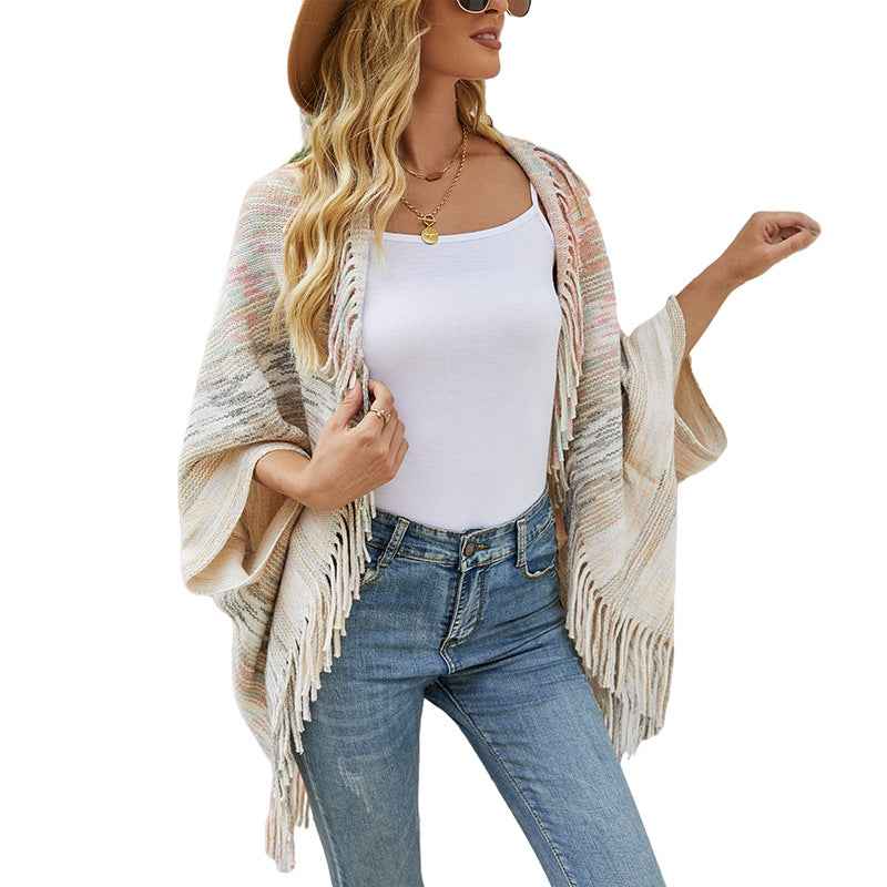 Shawl Sweater Tassel Hem Cardigan