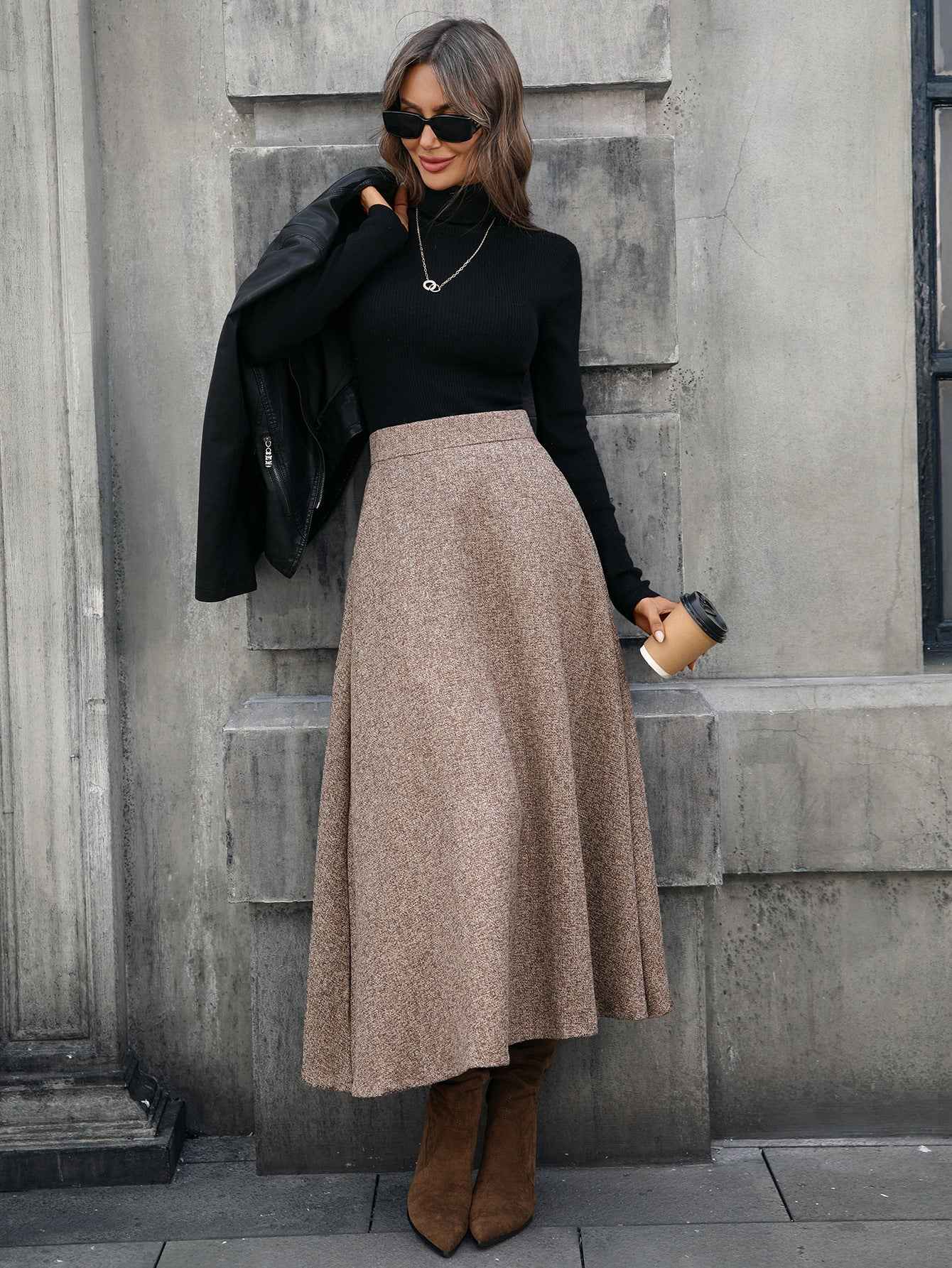 Woolen A line Drape Skirt