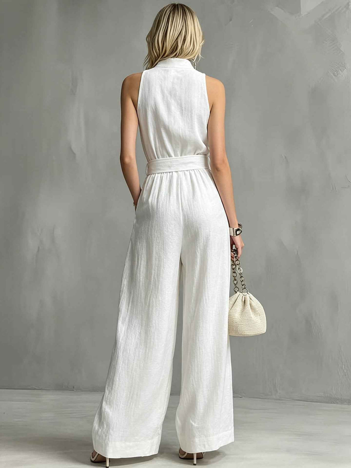 High Grade Quality White Halter Drape Jumpsuit for Women