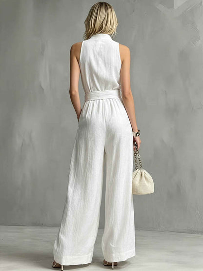 High Grade Quality White Halter Drape Jumpsuit for Women