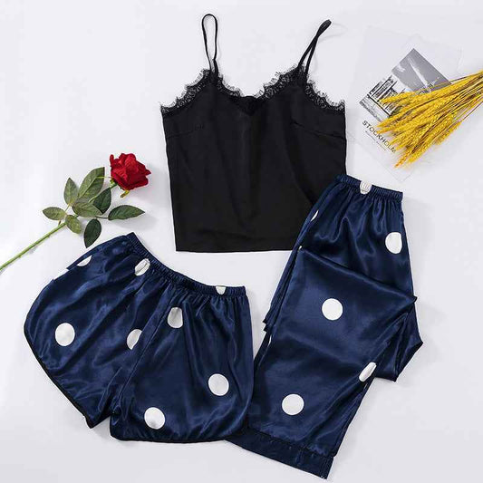Summer Loose Polka Dot Pajamas Three Piece