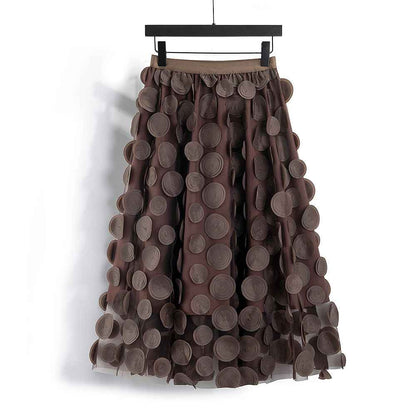 Three Dimensional Patch Stitching Mesh Women Midi Skirt