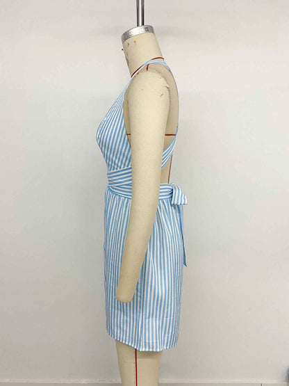 Jumpsuit Striped Cross Backless