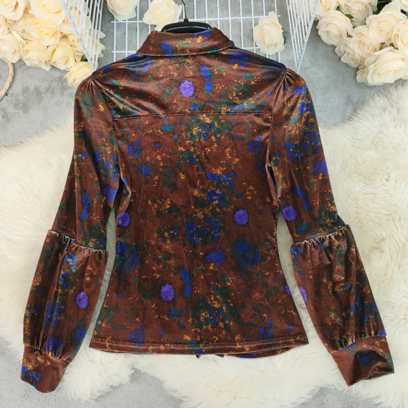 Slim Fit Retro Long Sleeved Blouse