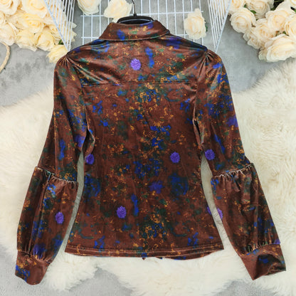 Slim Fit Retro Long Sleeved Blouse
