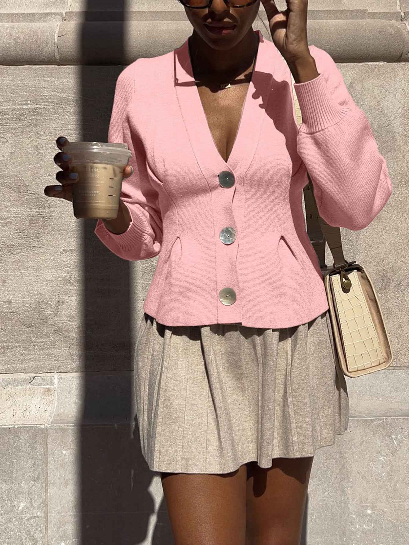Elegant Button Long Sleeve Vest Sweater