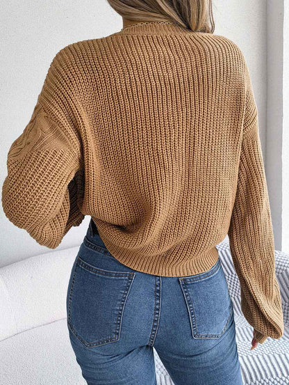 Casual Twist Patchwork Puff Sleeve Pullover Sweater