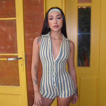 Sleeveless Romper Striped Contrast Color Street Hip