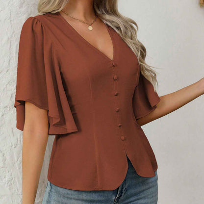 Elegant Solid Color Blouse