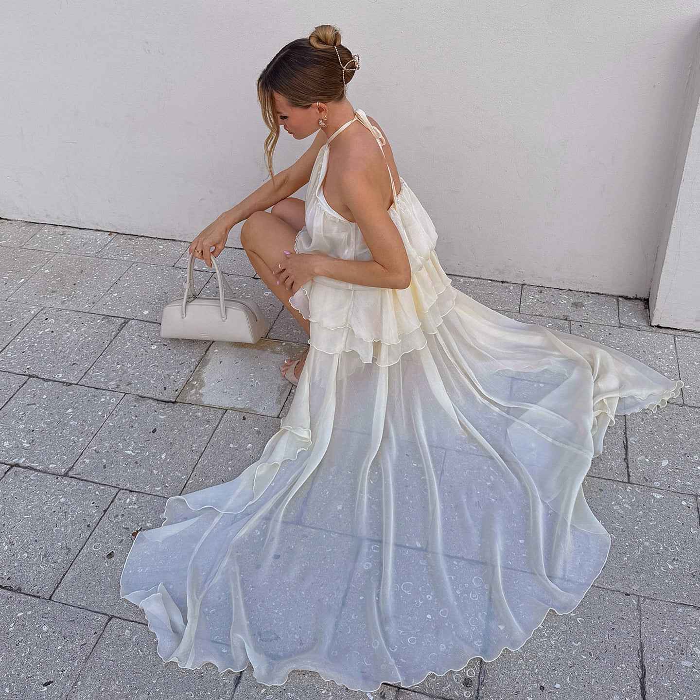 French Inspired Elegant Irregular Asymmetric Chiffon Dress New Arrivals MUNSIEUR