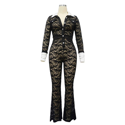 Lace Contrast Color Stitching Jumpsuit