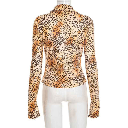 Leopard Print Slim Fit Button up Blouse
