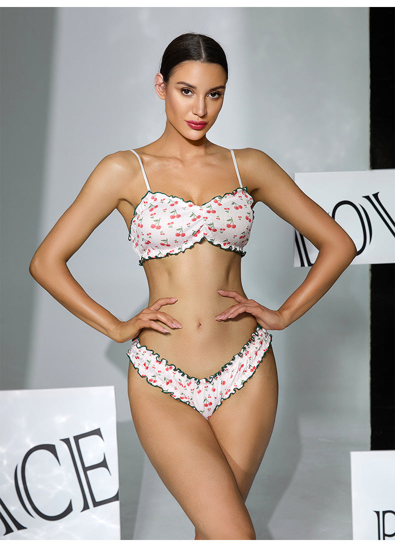 Cherry Printed Lingerie Two Piece Set