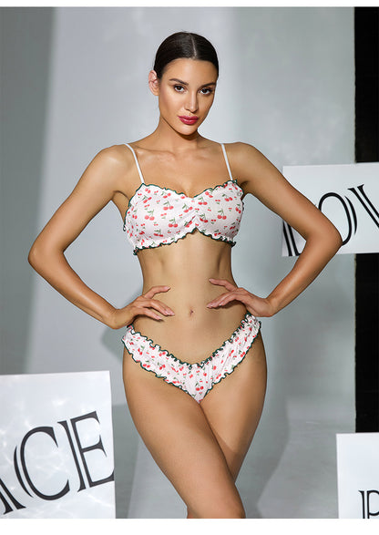 Cherry Printed Lingerie Two Piece Set