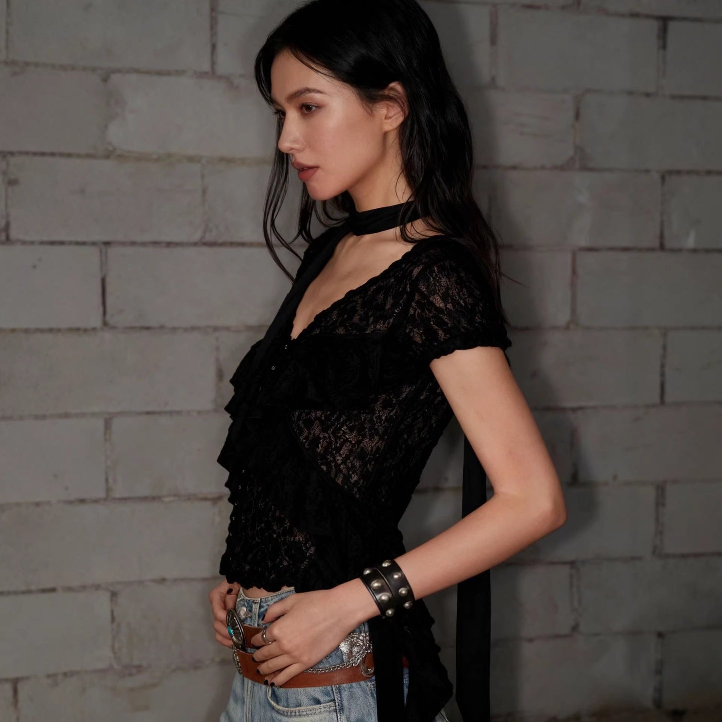 Retro Ribbon Lace Cardigan Blouse