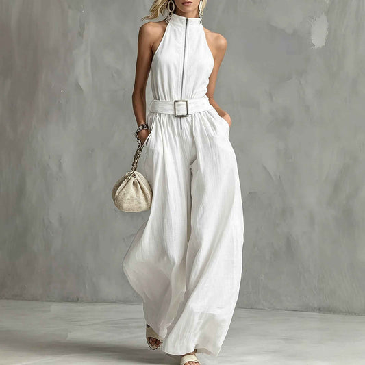 High Grade Quality White Halter Drape Jumpsuit for Women