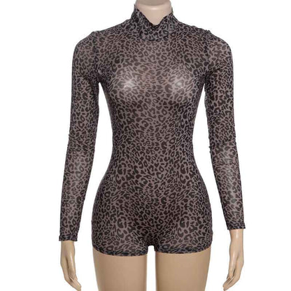 Women's Turtleneck Leopard Print Romper