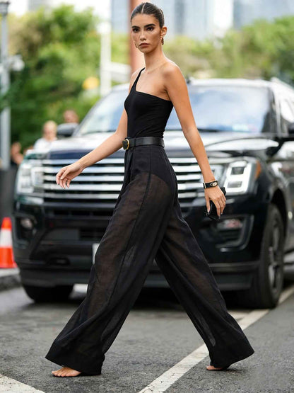 Sexy Irregular Asymmetric Shoulder Design Jumpsuit