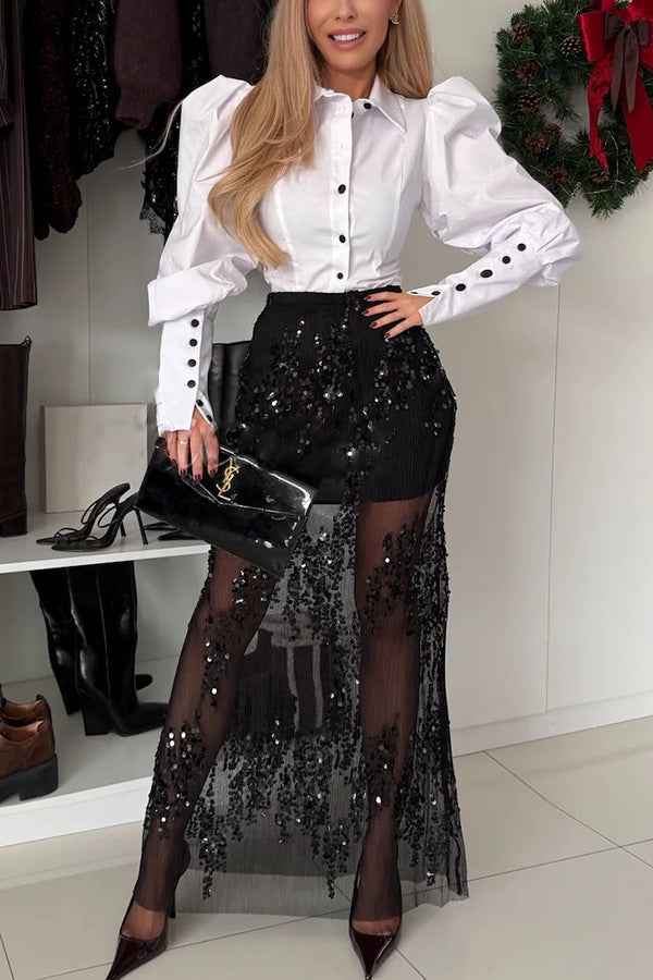 Sequined Elastic Waist Party Skirt