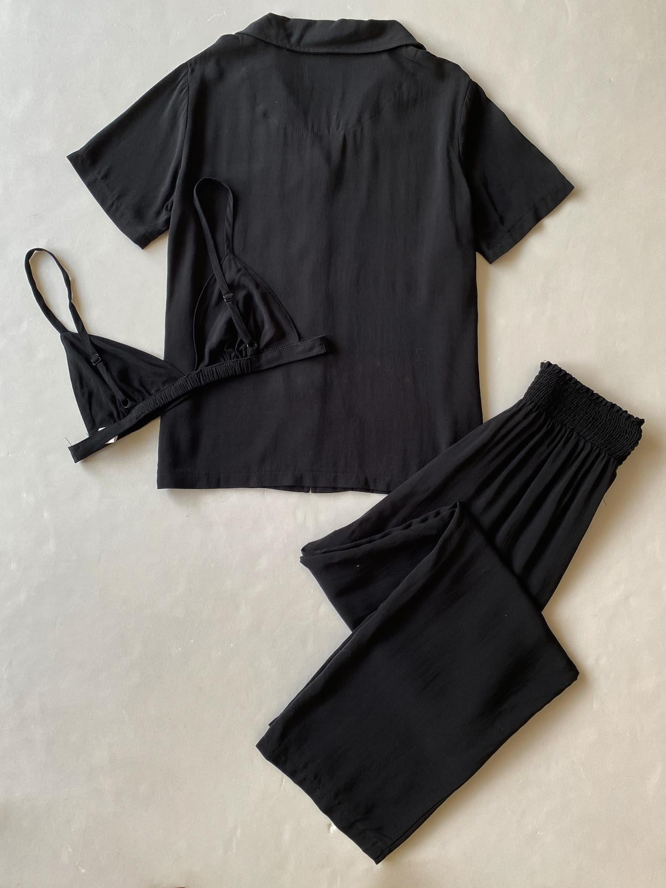 Women's Pajamas Cardigan Three Piece Sleepwear